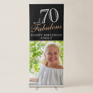 70 and Fabulous Modern Black 70th Birthday Photo Retractable Banner
