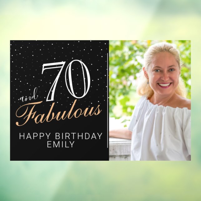 70 and Fabulous Modern Black 70th Birthday Photo Window Cling (Sheet 3)