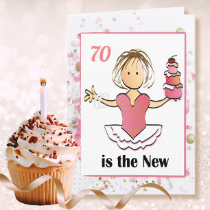 70 and Fabulous Pink Cute Cartoon Birthday Card
