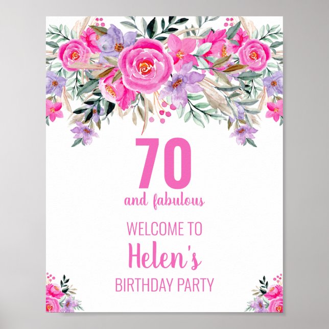 70 and fabulous pink elegant birthday party  poste poster (Front)