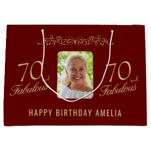 70 and Fabulous Red Ornament 70th Birthday Photo Large Gift Bag