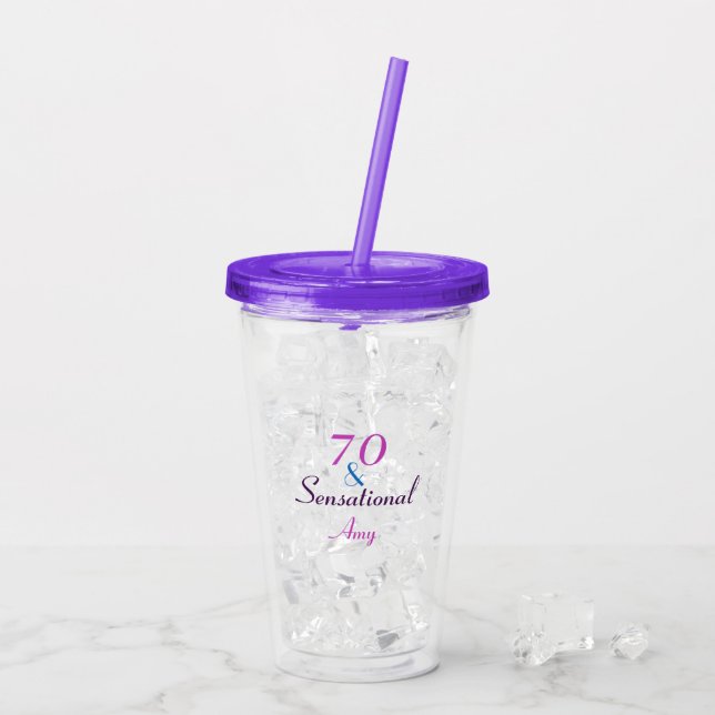 70 and Sensational Birthday Girly Personalise Acrylic Tumbler (Back Ice)