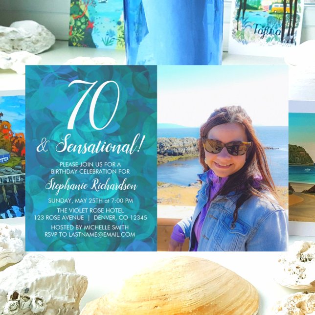 70 and Sensational Ocean Blue Photo Birthday Invitation (Creator Uploaded)