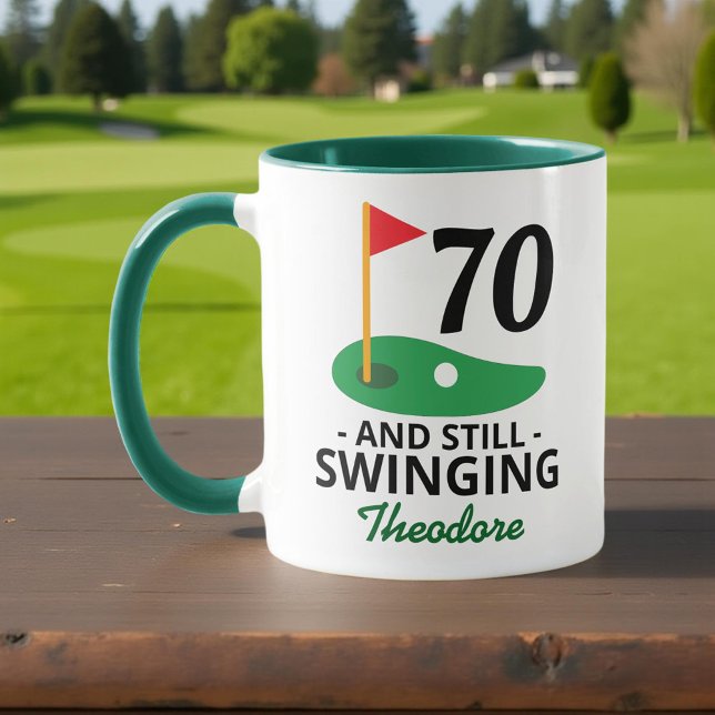 70 and Still Swinging, Funny 70th Birthday Golfer Mug (Creator Uploaded)