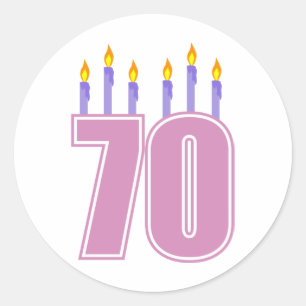 70 Birthday Candles (Pink / Purple) Classic Round Sticker