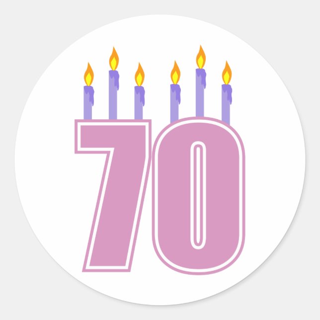 70 Birthday Candles (Pink / Purple) Classic Round Sticker (Front)