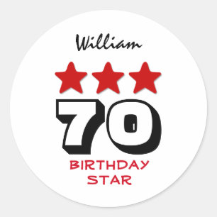 70 Birthday Gift or ANY AGE Red Stars V12B2 Classic Round Sticker
