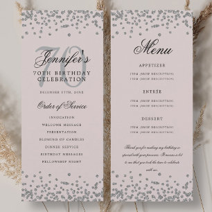 70 Birthday Program Menu Thank U Silver Blush Pink Invitation