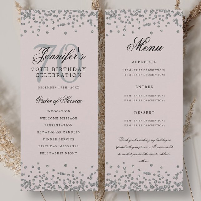 70 Birthday Program Menu Thank U Silver Blush Pink Invitation ( 70 Birthday Program Menu Thank U Silver Blush Pink)