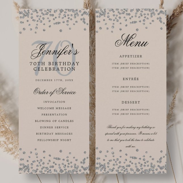 70 Birthday Program Menu Thank U Silver Champagne Invitation (70 Birthday Program Menu Thank U Silver Champagne)