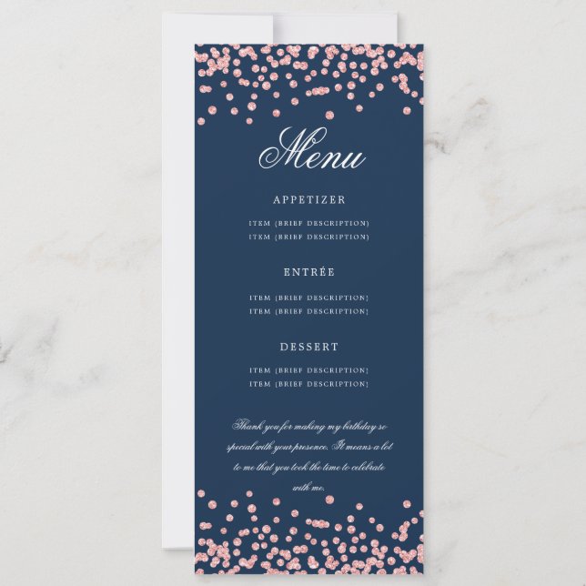 70 Birthday Program Menu Thanks Rose Gold Navy Blu Invitation (Back)