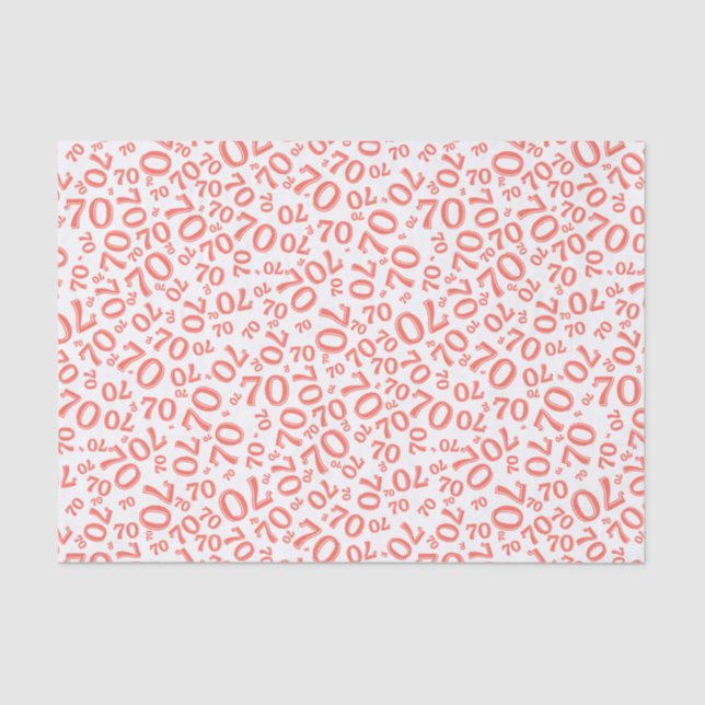 70 Birthday Random Number Pattern Coral/White 70th Tissue Paper (Front)