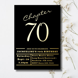 70 Black 70th Birthday Party Gold Foil Invitation