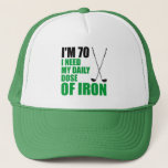 70 Daily Dose Iron Golf Funny Hat<br><div class="desc">I'm 70 I Need My Daily Dose Of Iron Golfing funny hat. Great for a golfer turning seventy. For a seventy year old who loves golfing. Funny golf pun.</div>