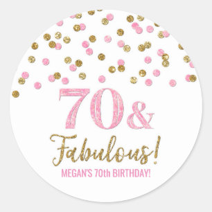 70 & Fabulous Birthday Pink Gold Confetti  Classic Round Sticker