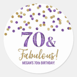 70 & Fabulous Birthday Purple Gold Confetti Classic Round Sticker