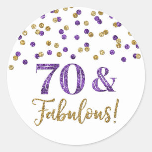 70 & Fabulous Birthday Purple Gold Confetti Classic Round Sticker