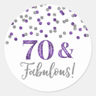 70 & Fabulous Birthday Purple Silver Confetti Classic Round Sticker