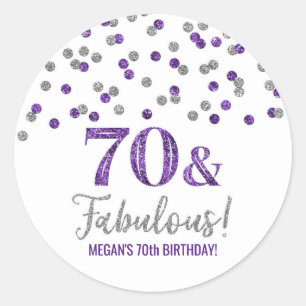 70 & Fabulous Birthday Purple Silver Confetti Classic Round Sticker