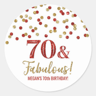 70 & Fabulous Birthday Red Gold Confetti  Classic Round Sticker