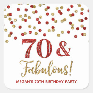 70 & Fabulous Birthday Red Gold Confetti Square Sticker