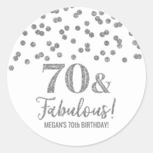 70 & Fabulous Birthday Silver Confetti  Classic Round Sticker