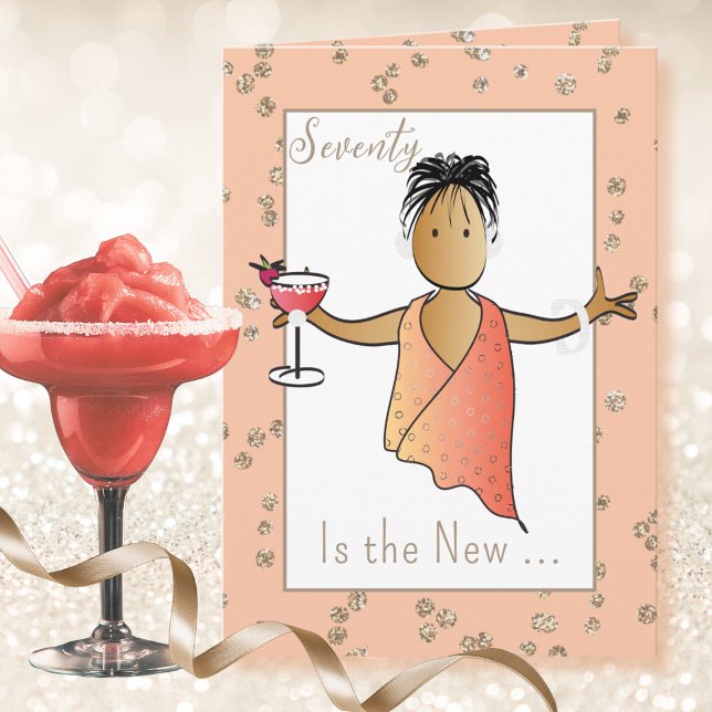 70 Fabulous Brown Woman Cartoon Margarita Birthday Card (Creator Uploaded)