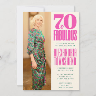 70 & Fabulous Chic Vertical Photo 70th Birthday Invitation