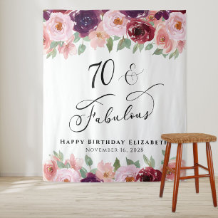70 Fabulous Floral Watercolor 70th Birthday Party Tapestry