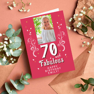 70 & Fabulous Foliage Magent 70th Birthday Photo Card
