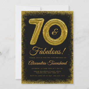 70 & Fabulous Gold Balloons 70th Birthday Invitation