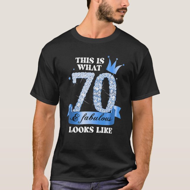 70 & Fabulous I Blue Black Party Group Candid Phot T-Shirt (Front)