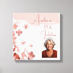 70 & Fabulous Pink Glitter Flowers Photo Birthday  Canvas Print