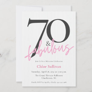 70 & Fabulous Pink Script 70th Birthday Party Invitation