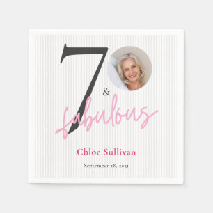 70 & Fabulous Pink Script Photo Birthday Party Napkin