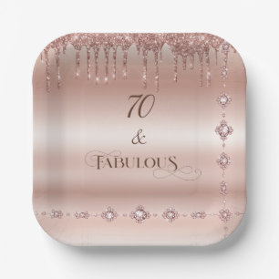 70 Fabulous Rose Gold Glitter Birthday Party Paper Plate