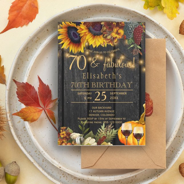 70 fabulous years fall floral rustic birthday invitation (Creator Uploaded)