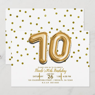 70 Gold Balloons & Confetti 70th Birthday Party Invitation