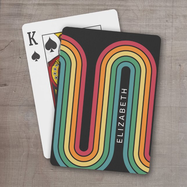 70 Inspired Line Art Blue Red Orange Yellow Arch Playing Cards (Retro Stripe Design - Personalized Playing Cards)