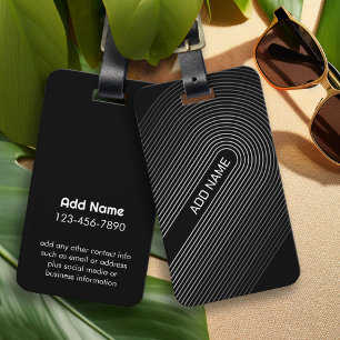 70 Inspired Line Art Shades of Grey and Black Luggage Tag