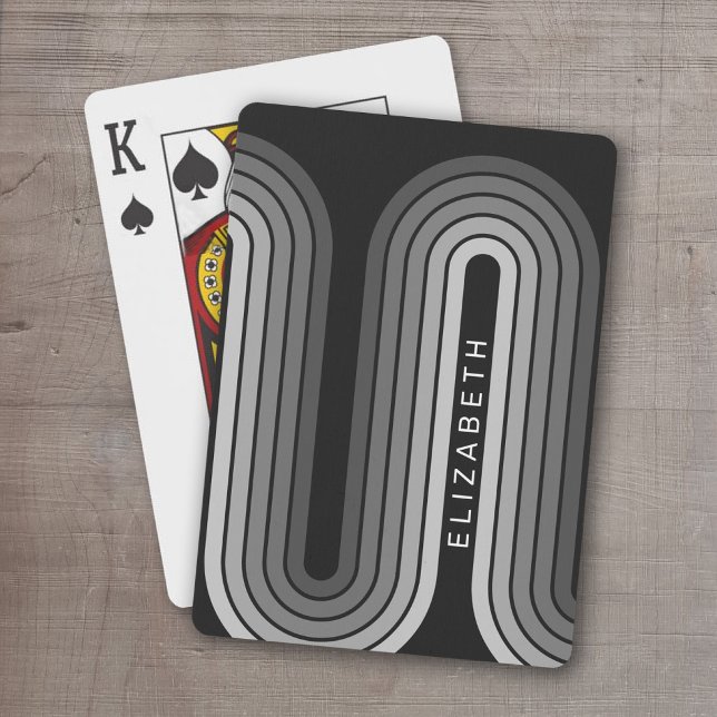 70 Inspired Line Art Shades of Grey and Black Playing Cards (Retro Stripe Design - Personalized Playing Cards)