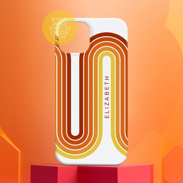 70 Inspired Line Art Sunset Red Orange Yellow Arch Case-Mate iPhone Case (Custom retro line phone case with name)