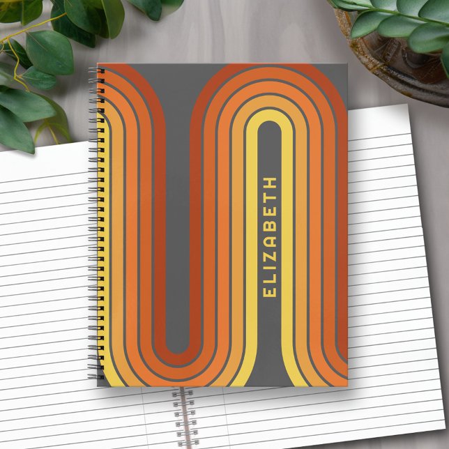 70 Inspired Line Art Sunset Red Orange Yellow Arch Notebook (Personalized Notebook with Custom Text)