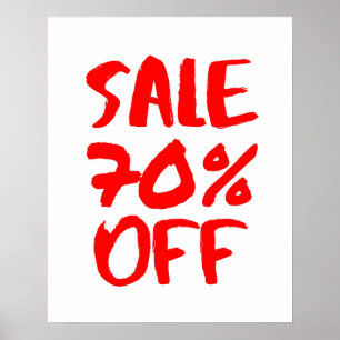 70% Off Sale Sign, Red Retail Store Signage, Large Poster