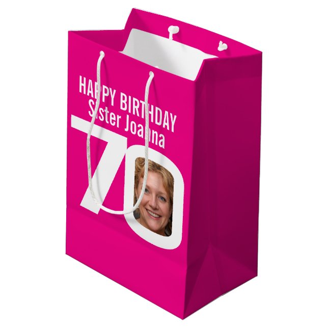 70 photo in the 0 pink white birthday gift bag (Back Angled)