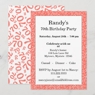 70 Random Number Pattern Coral/White 70th Invitation