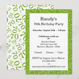 70 Random Number Pattern Green/White 70th Invitation