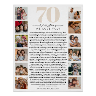 70 Reasons We Love You Birthday Keepsake Gift Poster
