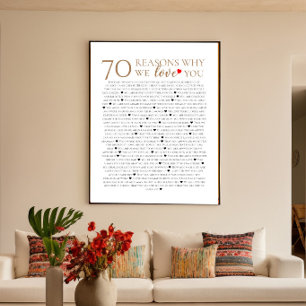 70 reasons why we love you 70th 75th birthday gift poster