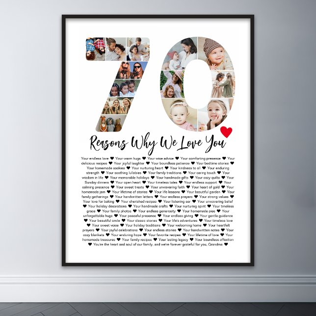 70 Reasons Why We Love You 70th Birthday Collage Poster (70 reasons why we love you poster wall art)